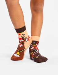 Весели детски чорапи Северен елен и Дядо Коледа